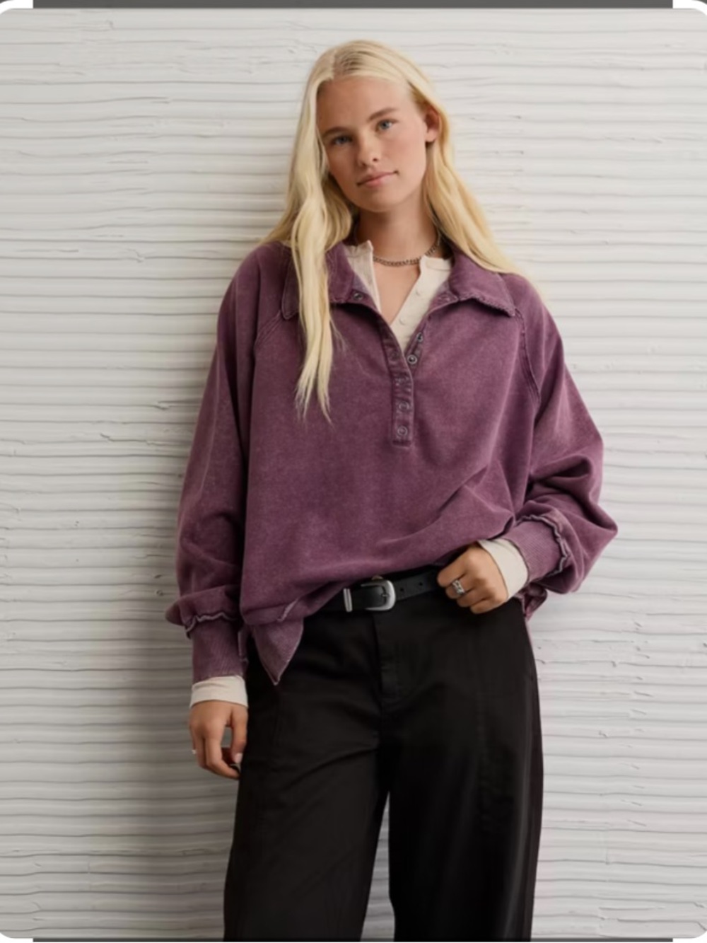 American Eagle Big Hug Henley Sweatshirt